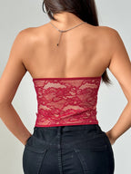 Lace Trim Splicing Buttons Strapless Bra