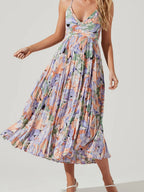 V-neck Camisoles Backless Graffiti Maxi Dresses