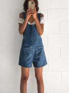 Straight-leg Denim Overalls Shorts