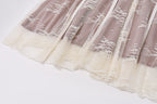 Lace square neck long flared sleeve zip-up ruffle mini dress