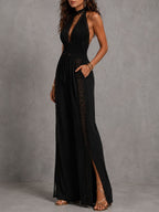 V-neck Lace Stitching Temperament Grace Pants Jumpsuits