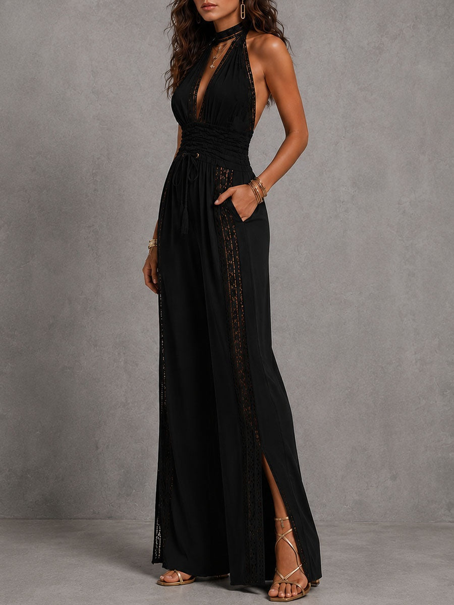 V-neck Lace Stitching Temperament Grace Pants Jumpsuits