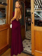 Halter Backless Draped Collar Hip-hugging Maxi Dresses