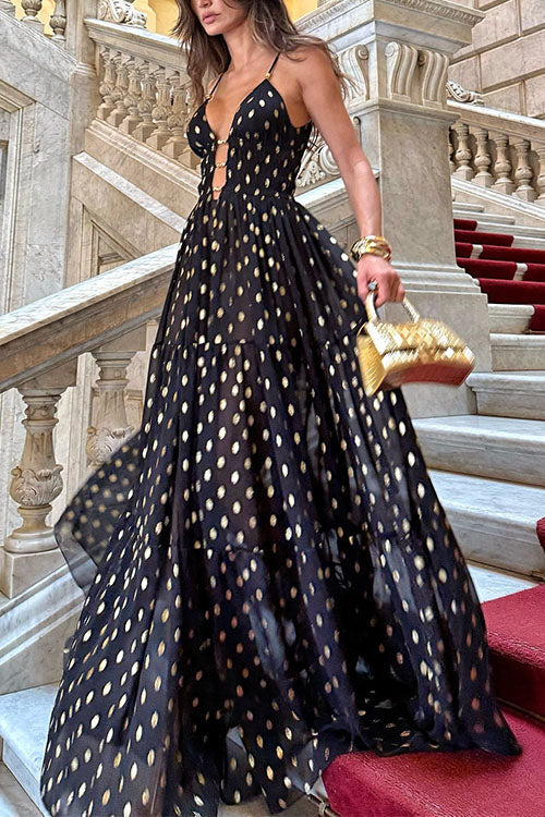 Cut Out Polka Dot Tiered Swing Maxi Cami Dress