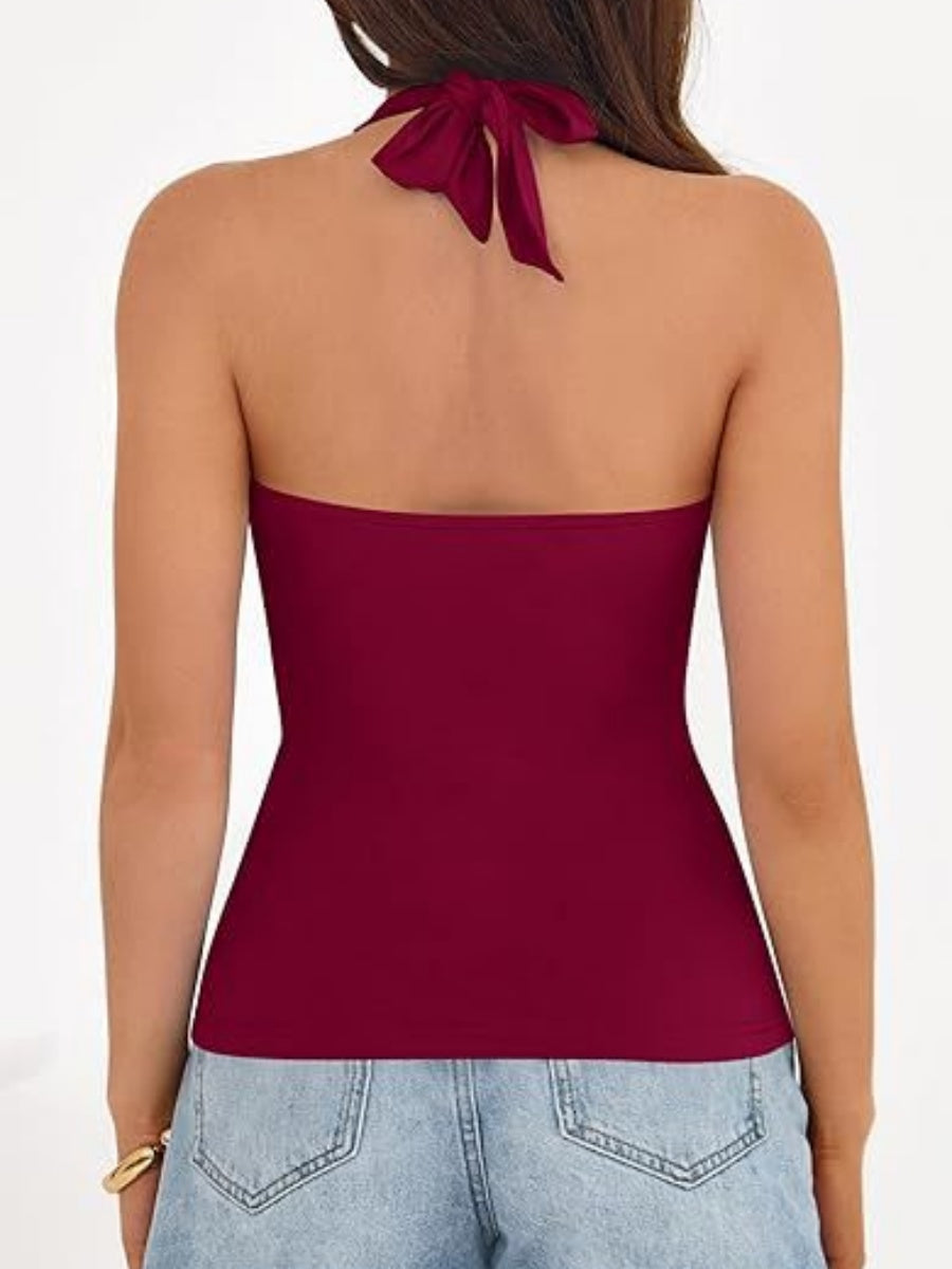 V-neck Halter Sleeveless Cross Metal Decoration Backless Jacket Camisoles Tank Tops