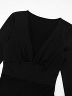 Slim-fit Deep V-neck Long-sleeved Flared Jumpsuit