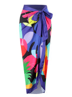 One-piece Swimsuit With Cross-over Print, Revealing Backpack And Hip-revealing Long Skirt (two-piece Set)