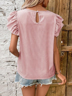 Round Neck Striped T-shirt With Ruffled Sleeves