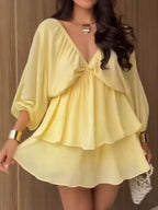 V-neck Solid Color Backless Chiffon Maxi Dresses
