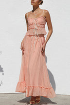 Frill Trim Bow Crop Cami Top and Ruffle Maxi Skirt Set