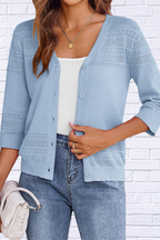 Button Up 3/4 Sleeve Cardigan _ Classic Comfort with a Modern Twist
