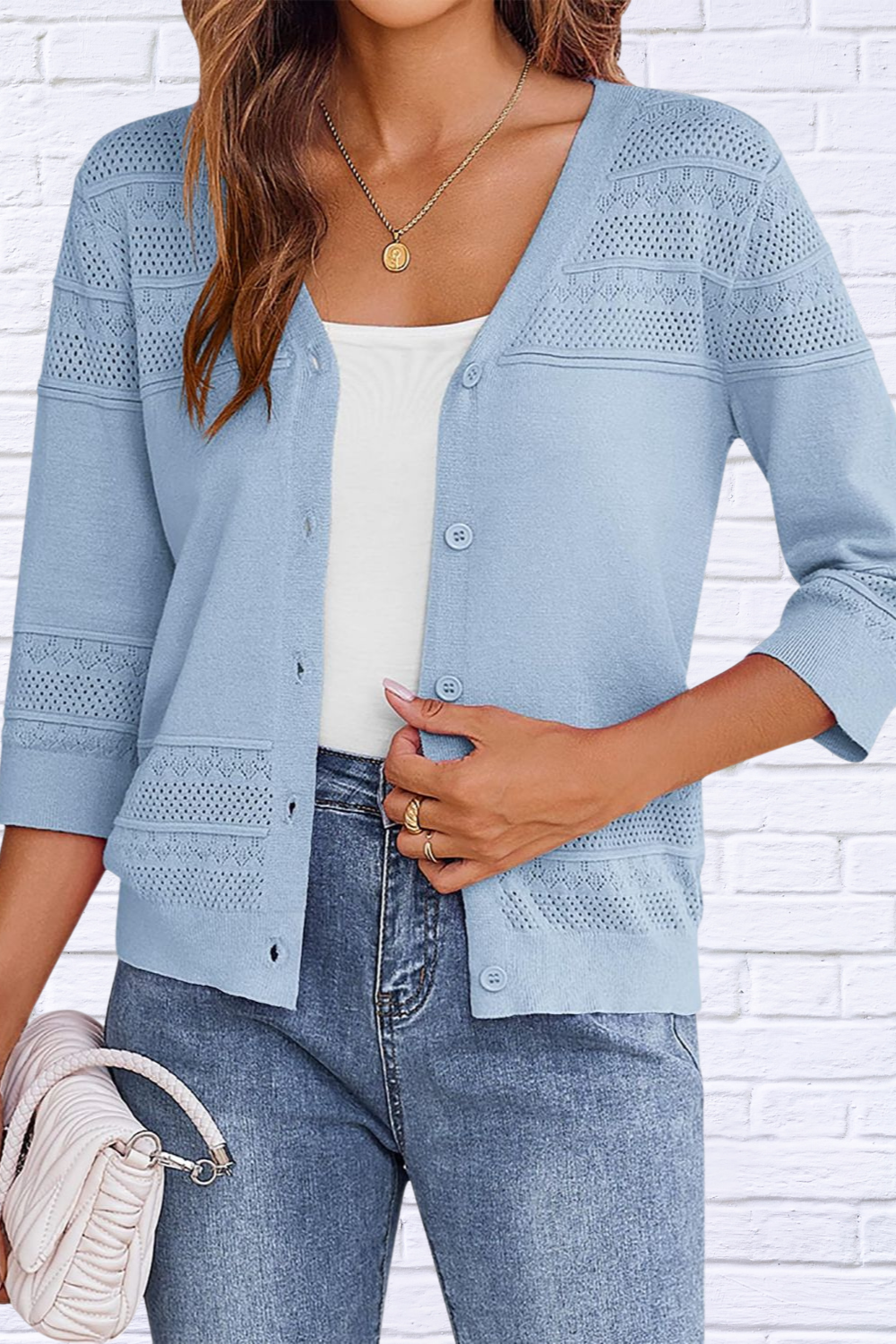 Button Up 3/4 Sleeve Cardigan _ Classic Comfort with a Modern Twist