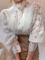 Button-up Lace Openwork Floral Patchwork Shirt