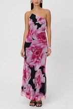 One Shoulder Cut Out Floral Print Maxi Cami Dress