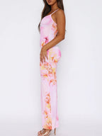 Liber Spring Women's Backless Abstract Maxi Dresses
