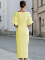Grace One-shoulder Collar Mid-length Sleeves Slim-fit Midi Dresses