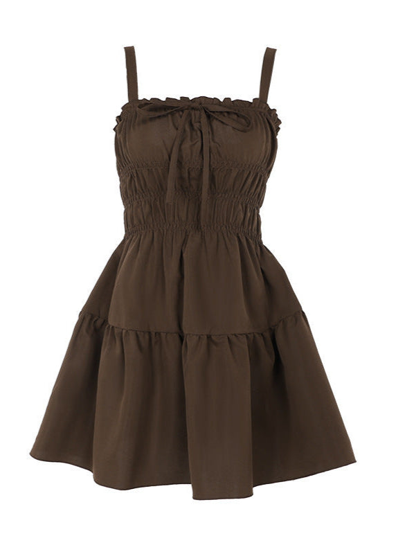 Smocked Tie Front Square Neck Tiered Ruffle Mini Dress