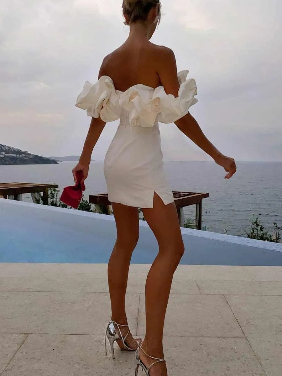 Sexy 3D Floral Mini Dress With Ruffles
