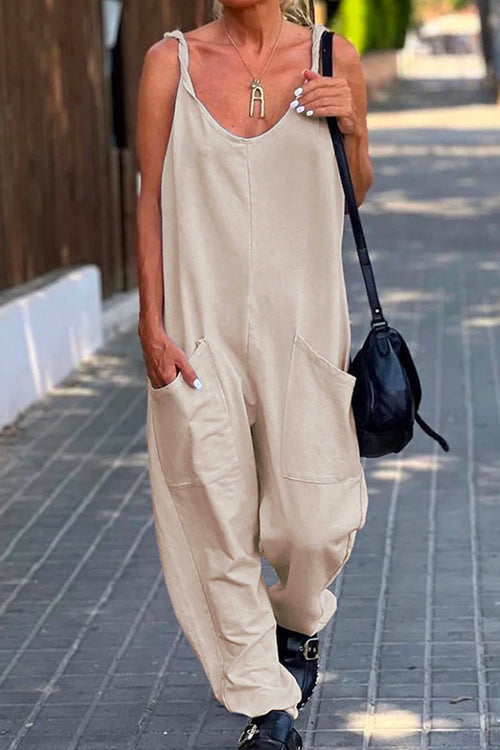 Scoop Neck Pockets Solid Slouchy Cami Jumpsuit