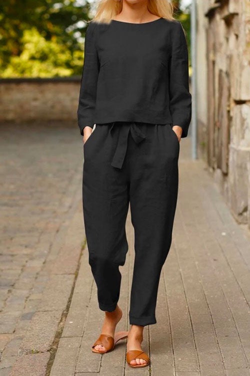 Gemma Long Sleeves Top Bow Knot Tapered Pants Set