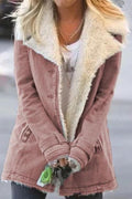 Lapel Button Down Pockets Fleece Lined Jacket