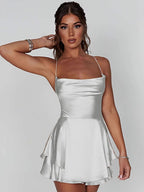 Camisoles Swing Collar Backless Drawstring Mini&Short Dresses
