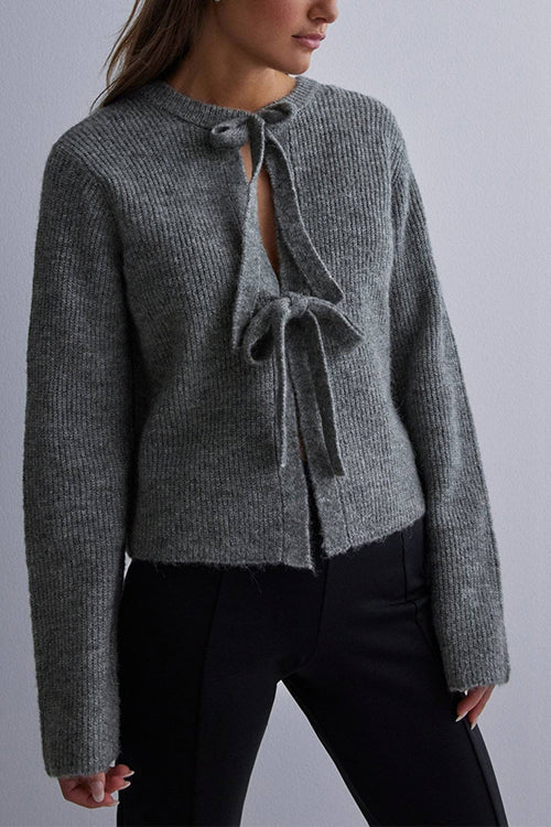 Crewneck Bow Knot Ribbed Knit Sweater