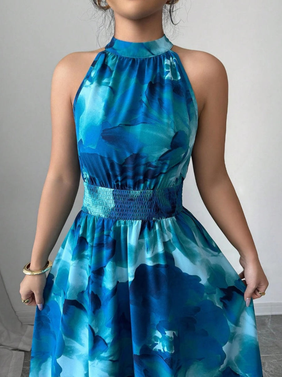 Printed Halter Sleeveless Vacation And Leisure Maxi Dresses