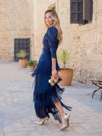 Long Sleeve Deep V Tassel Maxi Dresses