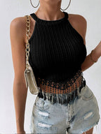 Tassel Textured Fabric Short Cropped Tank Top