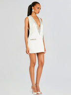 V-neck Rhinestone-studded Sleeveless Temperament Grace Parties Mini&Short Dresses