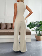 Straight-leg Trousers V-neck Top Elegant Suit 2-piece Sets