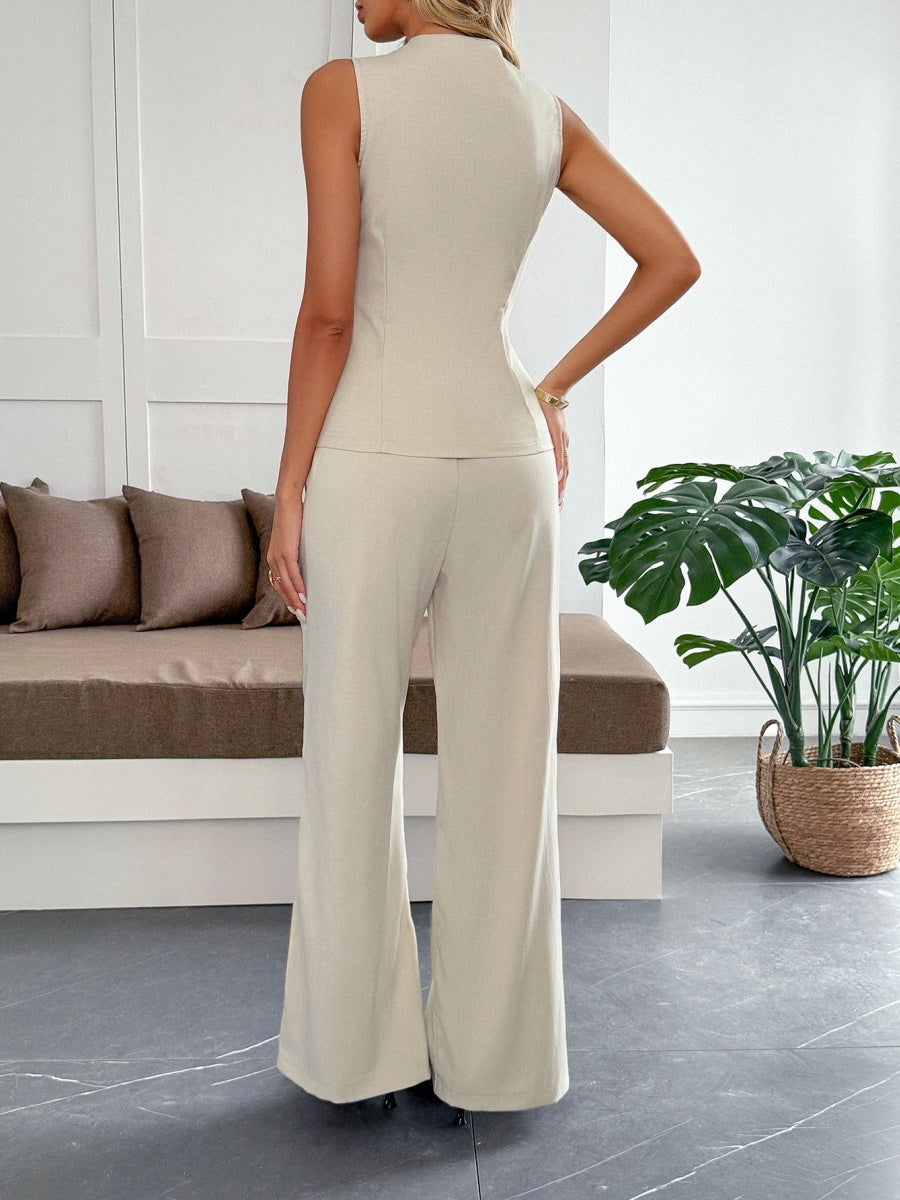 Straight-leg Trousers V-neck Top Elegant Suit 2-piece Sets