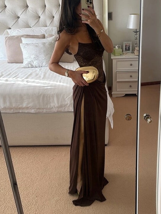 Spaghetti Strap Lace Patchwork Long Dress
