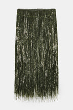 Stylish Sequined Tassel Elegant Midi Skirt