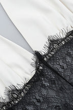 Satin Deep V-Neck Halter Lace Waist Panel Maxi Gown
