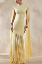 Elegant High-Neck Cape Detail Maxi Dress