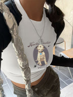 Vintage Puppy Print Raglan Crop Long Sleeve Tee