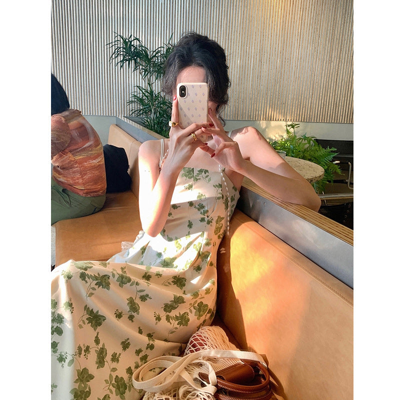 Floral Print Square Neck Spaghetti Strap Slip Midi Dress