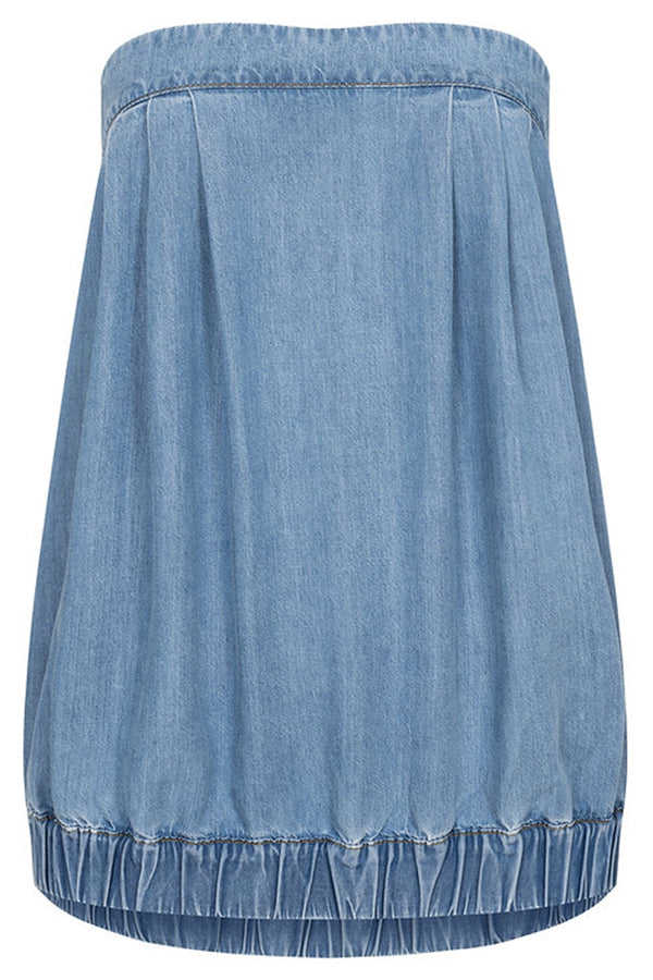 Winnie Denim Off Shoulder Stretch Bustier Bubble Tank Top