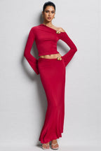 Aurod Slanted Collar 3D Flower Maxi Dress Set