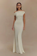 Off Shoulder Draped Bodice Bodycon Floor Length Maxi Gown