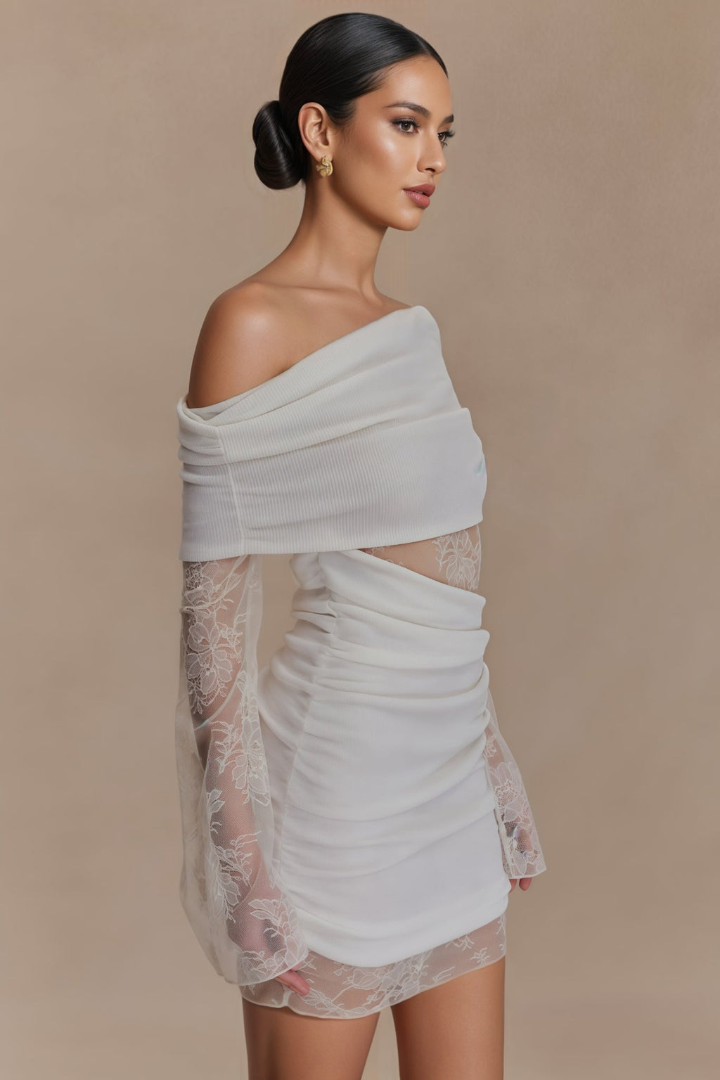Griselda White Lace Knit Mini Dress