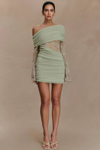 Nunna Green Lace Knit Mini Dress