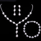 Shiny Rhinestone Pearl Bridal Accessories Necklace Bracelet Earrings Suit