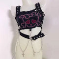 Square neck metal chain o ring skull pattern top  | Festival Outfits Women