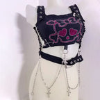 Square neck metal chain o ring skull pattern top  | Festival Outfits Women