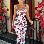 Cross back self tie flower print v neck cami maxi dress  | Festival Outfits Women