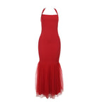 Halter self tie square neck ruched backless maxi dress  | Festival Outfits Women