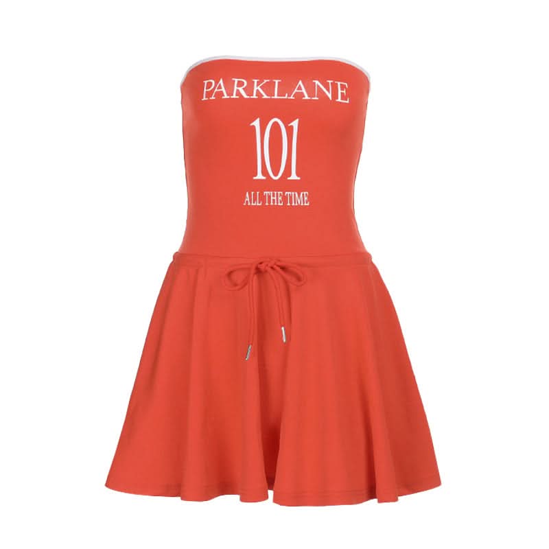 Self tie letter pattern backless tube mini dress  | Festival Outfits Women
